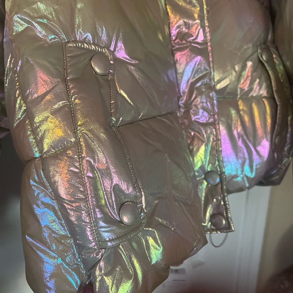 Noize Rainbow Puffer Metallic Vegan Jacket Coat - size Small super cold - Picture 4 of 7